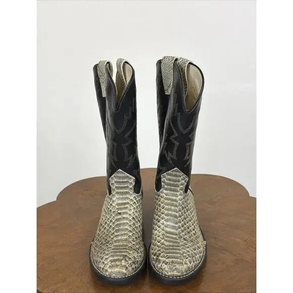 Texas Black Snakeskin Western Women's Boot Size 6.5 Two Tone Ladies Boots - Picture 3 of 8